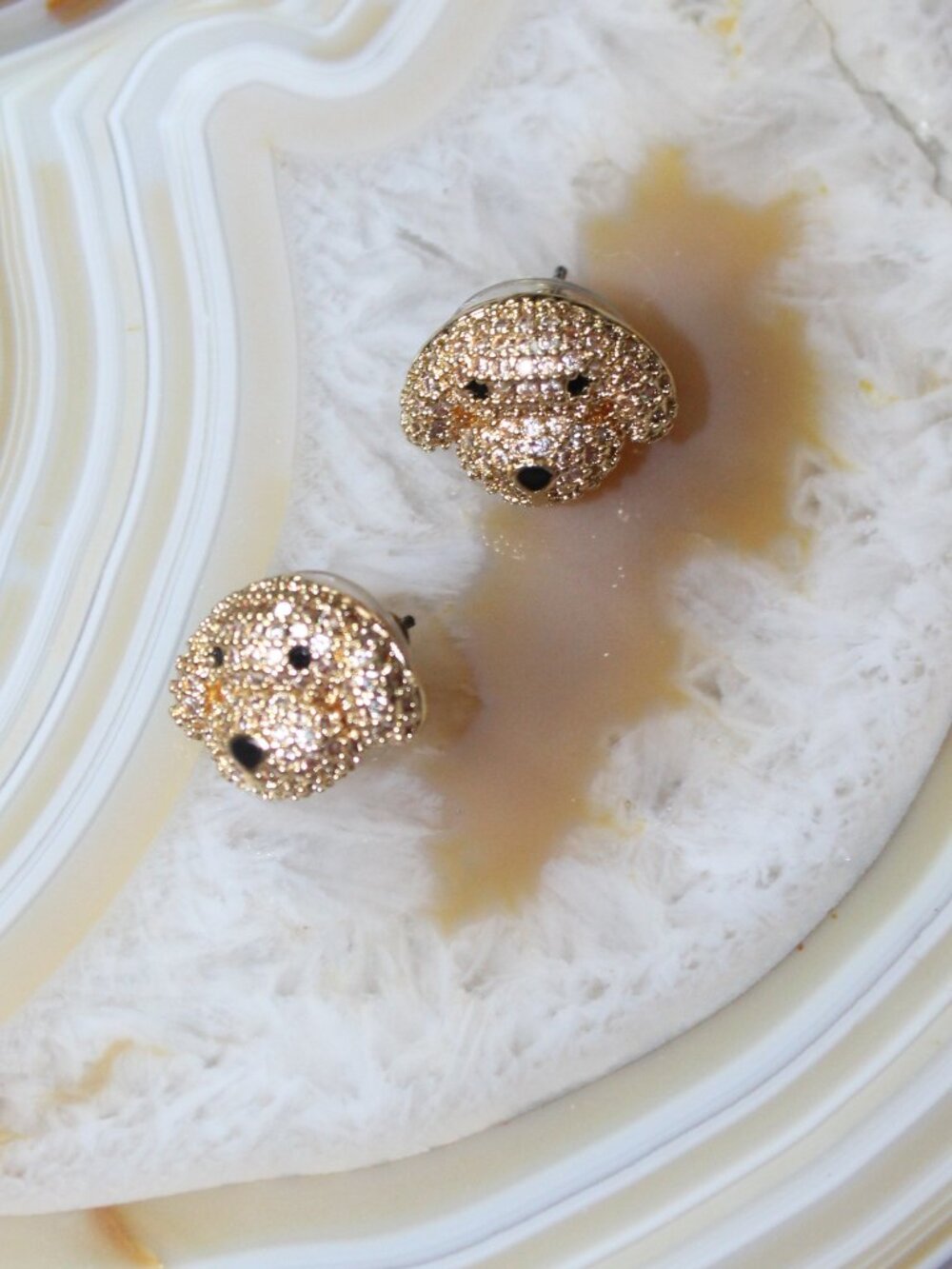 Gold-Tone Pave Rhinestone Puppy Dog Stud Earrings